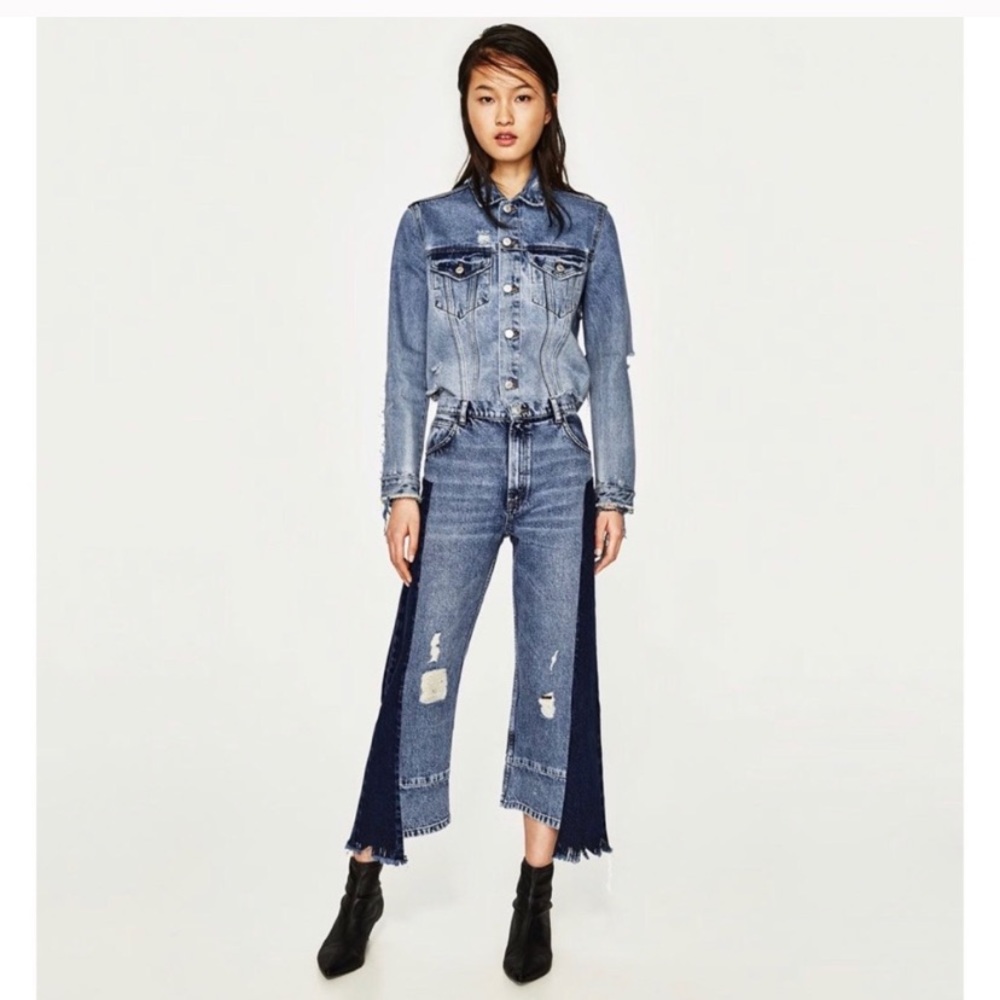 Blue Patchwork Two Tone Denim Asymmetric Splice J… - image 4